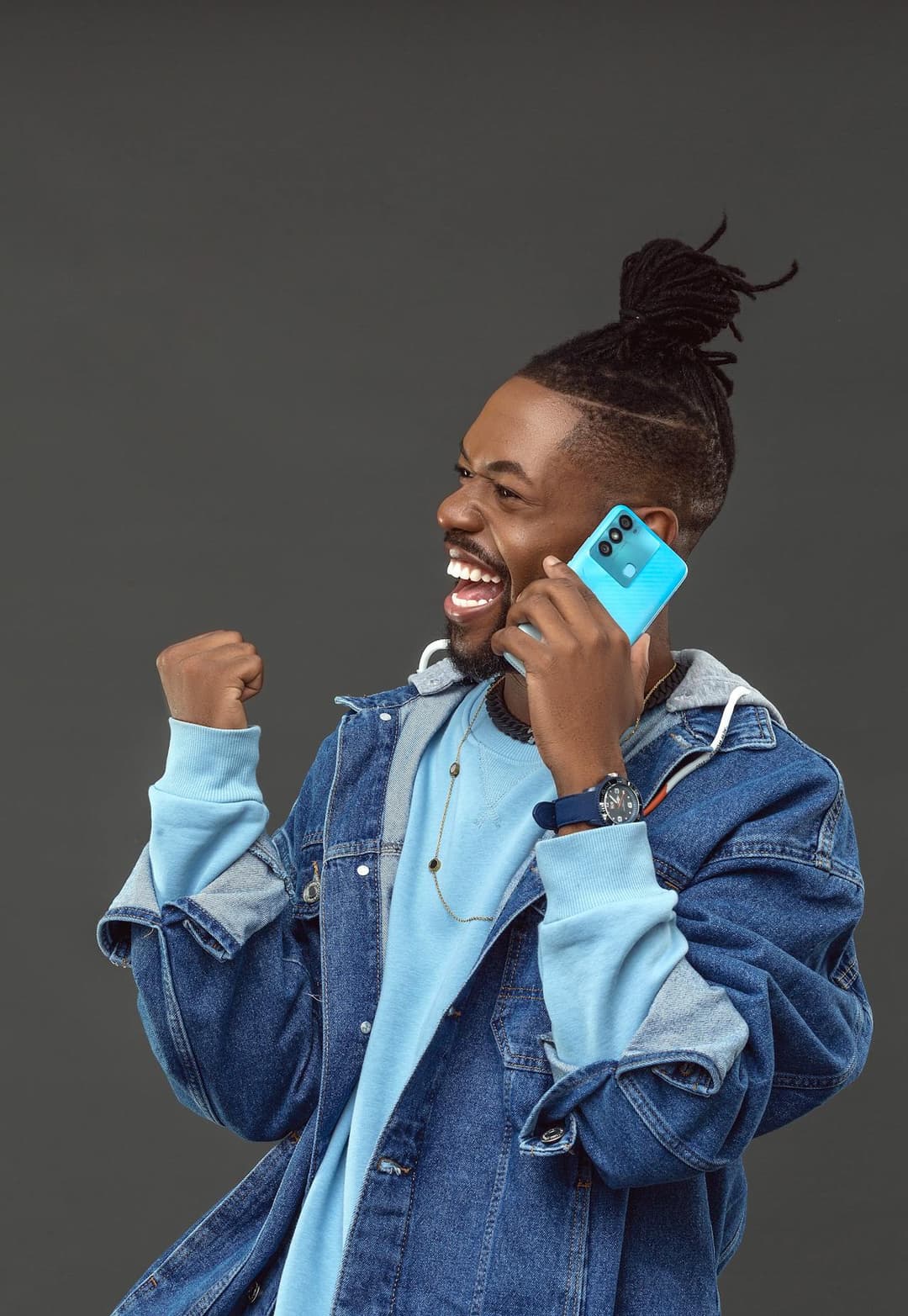 Happy customer on phone call